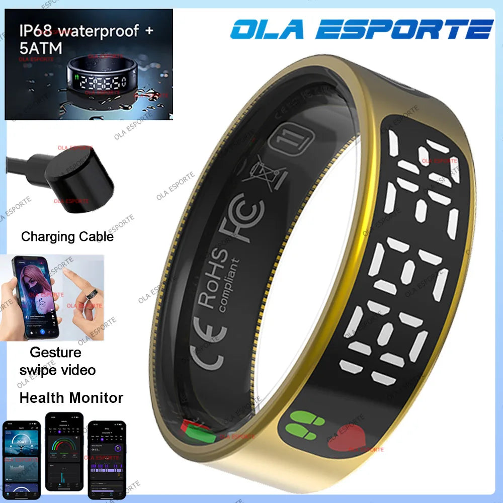 New Smart Ring LED Screen Health Monitor Multi Sports Modes Heart Rate Measurement 5ATM Waterproof Smart Ring With Charging Case
