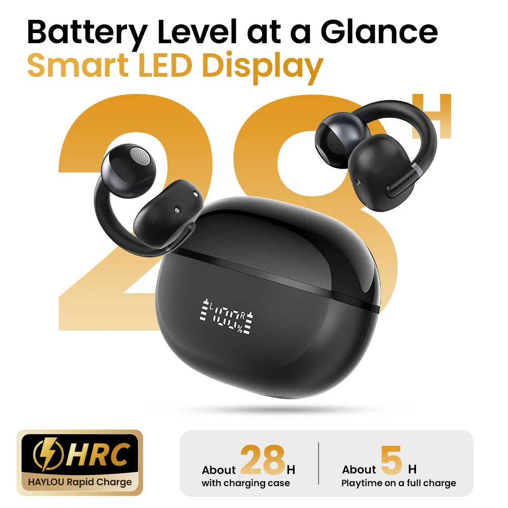 HAYLOU AirFree Ear Clip Earphones Bluetooth 5.4 Wireless Earbuds AI Noise Reduction TWS Sports Headphones with Smart LED Display