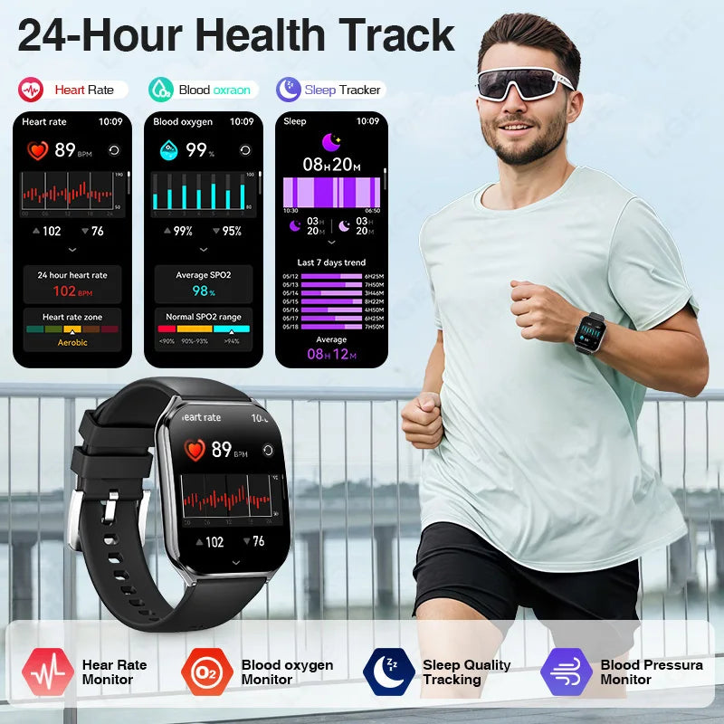 New Ultra-thin Smart Watch Men Health Monitor 1.96"AMOLED Screen 3ATM Waterproof Sport Bluetooth Call Smartwatch for Android iOS