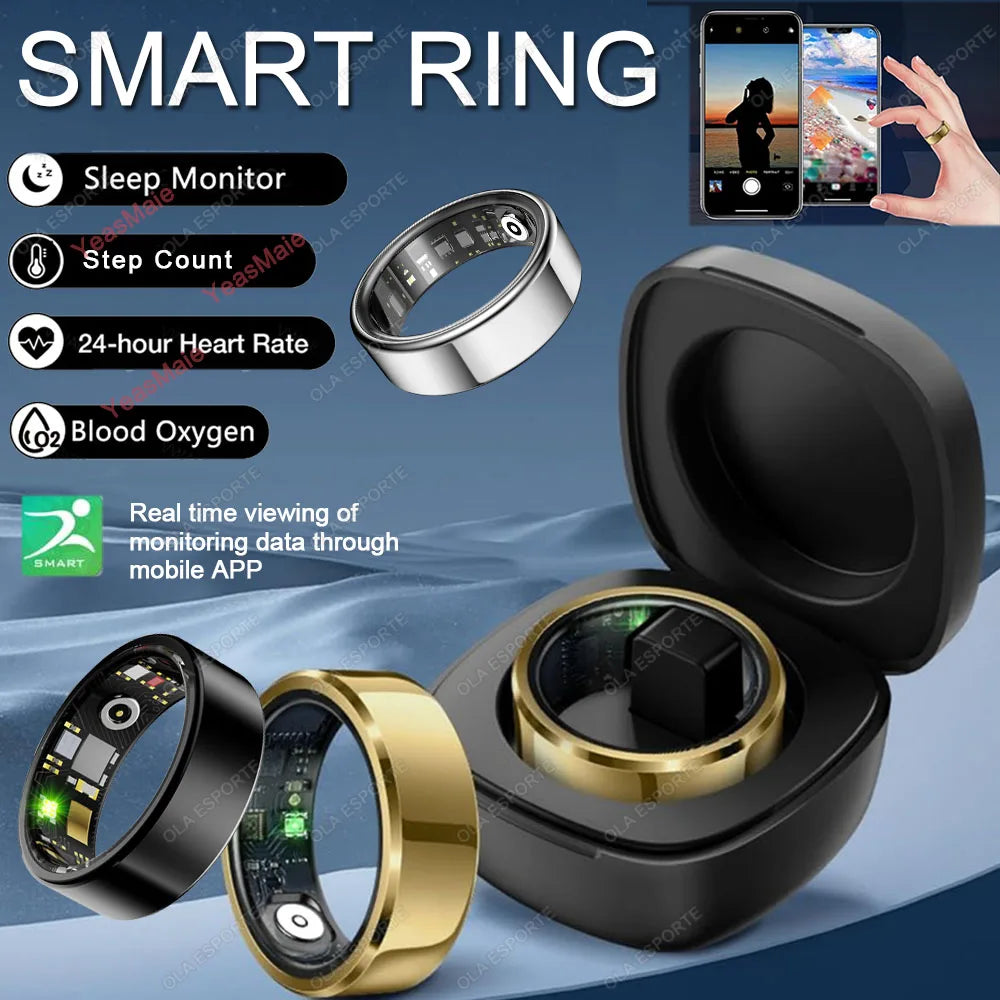 2025 New Smart Ring Men Women, Heart Rate and Blood Oxygen Monitor Smartring IP68 5ATM Waterproof, Multi-sport Mode Finger Ring