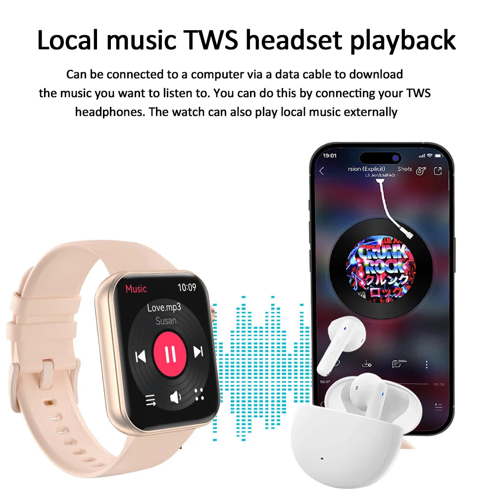 For Xiaomi Smart Watch with Camera Men Recording Camera TWS Headset Local Music Bluetooth Calling Music Fashion Women Smartwatch