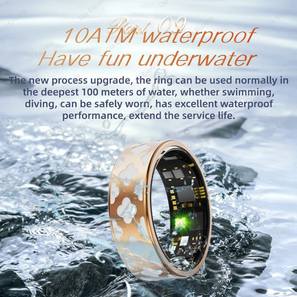 2025 New Women Gold Smart Ring Health HRV Monitor Heart Rate Sleep Monitor 10ATM Deep Waterproof Remote control Smart Ring Gifts