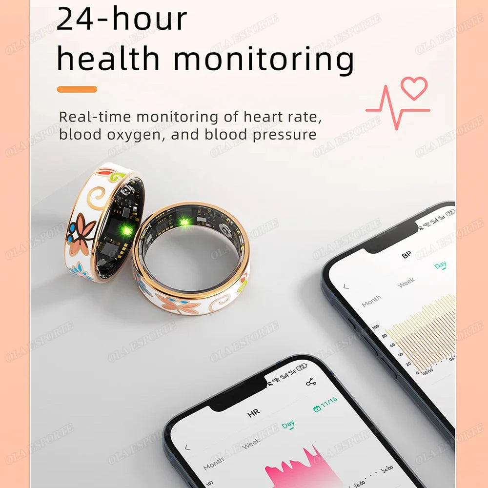 New Color Enamel Craftsmanship Smart Ring Women Sleep Monitoring Blood Oxygen Monitoring Blood Pressure Multi-sport Modes Ring