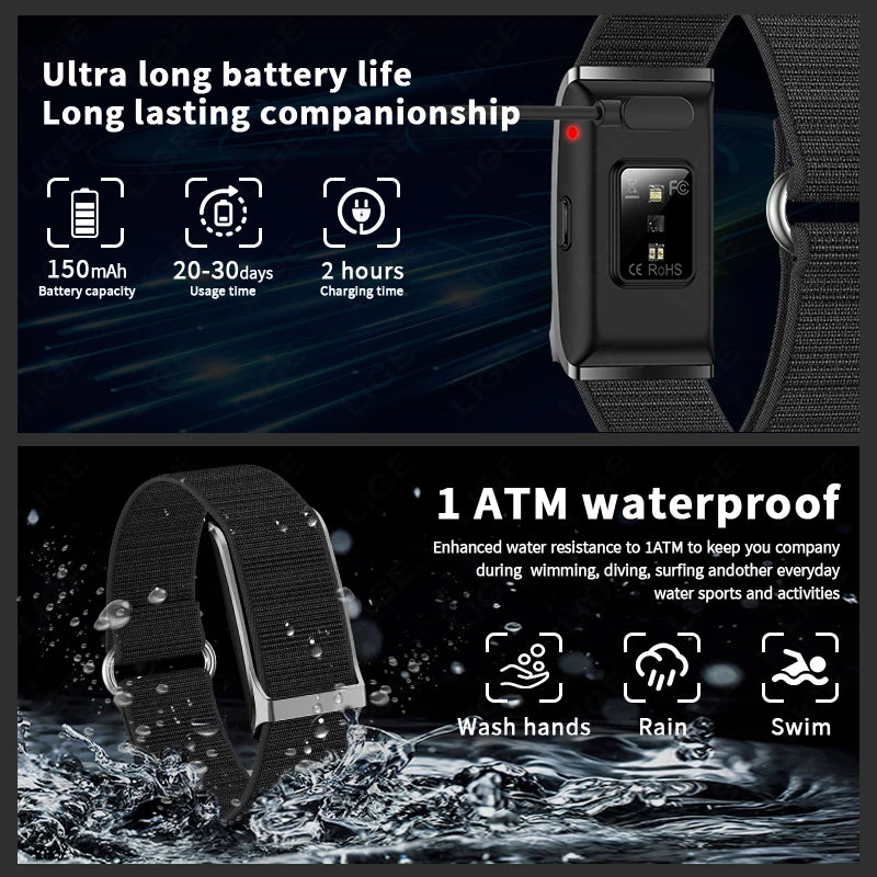 LIGE 2025 Smart Watch Men Women Heart Rate Blood Pressure Monitor Pedometer Waterproof Sports Bracelet Fitness Tracker Smartband