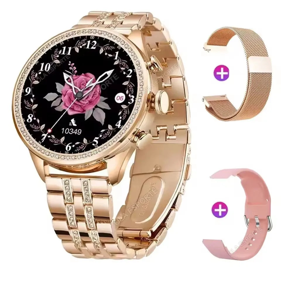 Women Smart Watch Fashion Diamond Watch Band AMOLED Screen HD Bluetooth Call Smartwatch Waterproof Heart Rate Sleep Monitoring