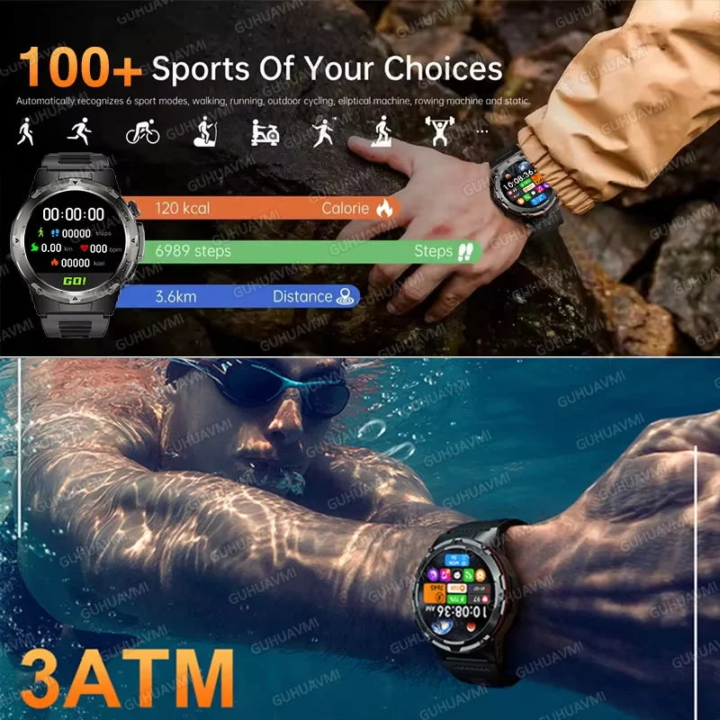 NEW Upgraded Outdoors GPS Sports Smart Watch Men HD AMOLED 3ATM IP69K Waterproof 500mAh Infrared NFC Bluetooth Call Smart Watch