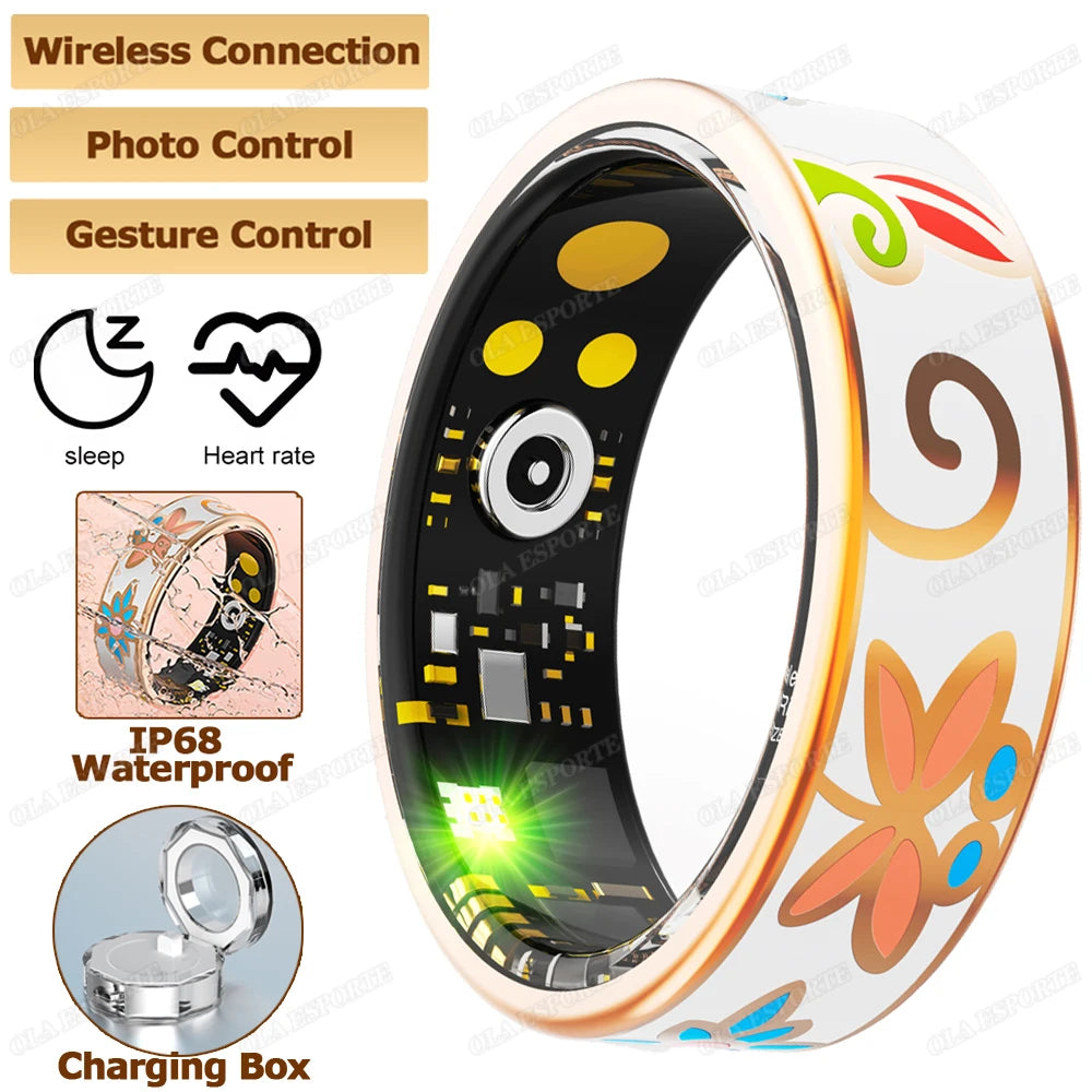New Color Enamel Craftsmanship Smart Ring Women Sleep Monitoring Blood Oxygen Monitoring Blood Pressure Multi-sport Modes Ring