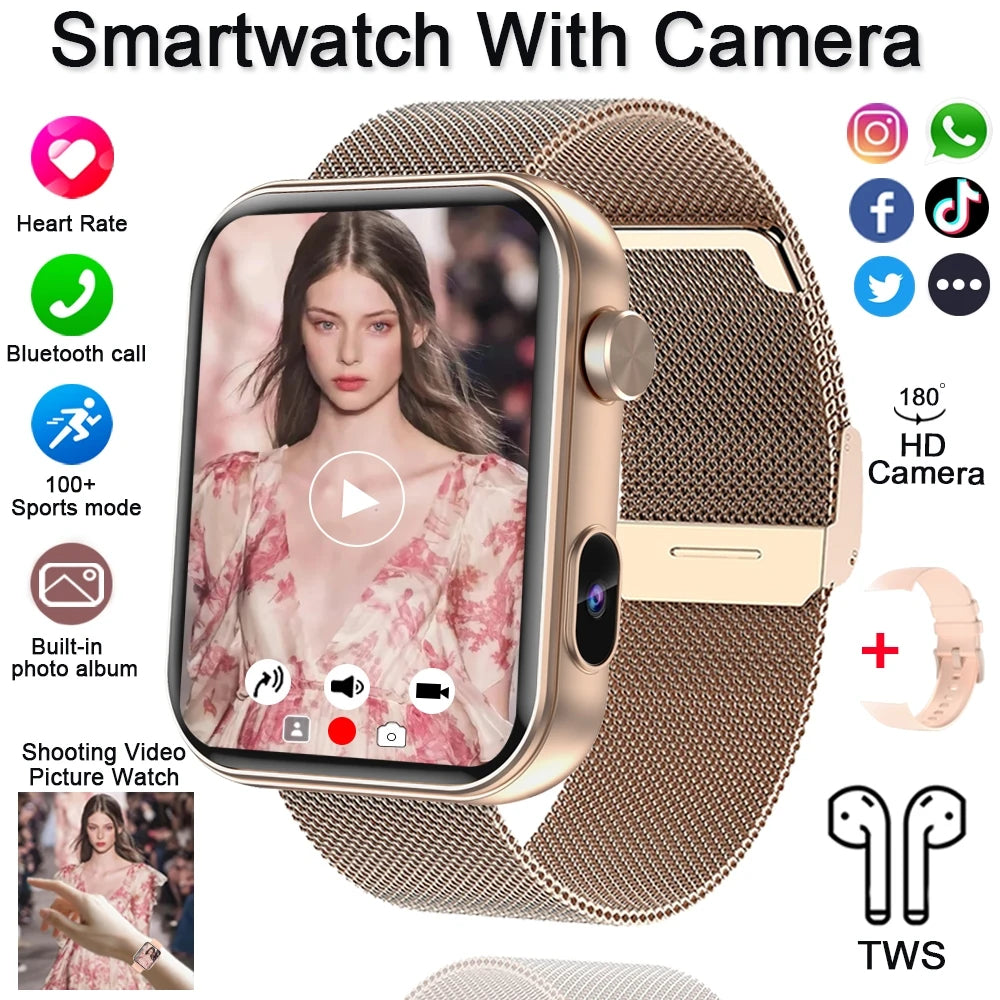 For Xiaomi Smart Watch with Camera Men Recording Camera TWS Headset Local Music Bluetooth Calling Music Fashion Women Smartwatch