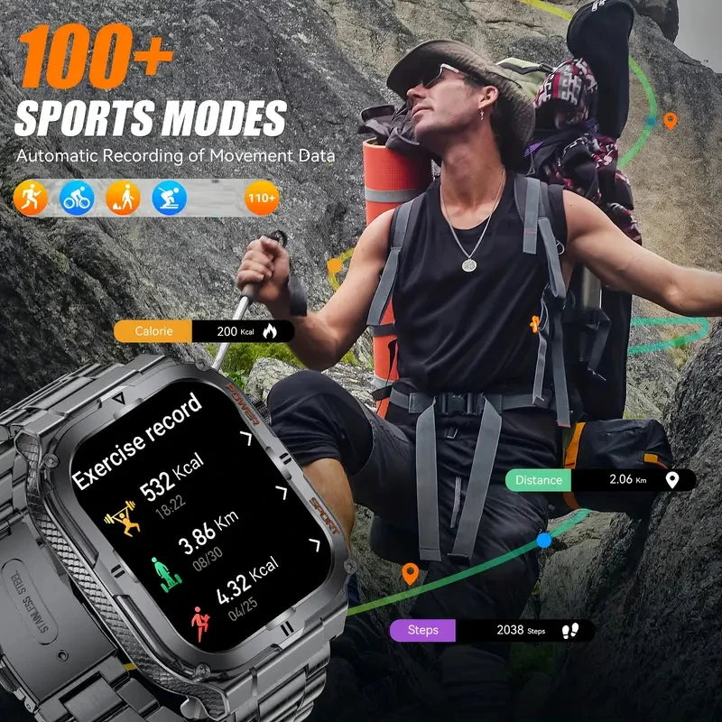Military Grade Outdoor Smart Watch Men Wome's Health 1.96"HD Screen 430mAh Battery LED Flashlight Waterproof Sports Smartwatches