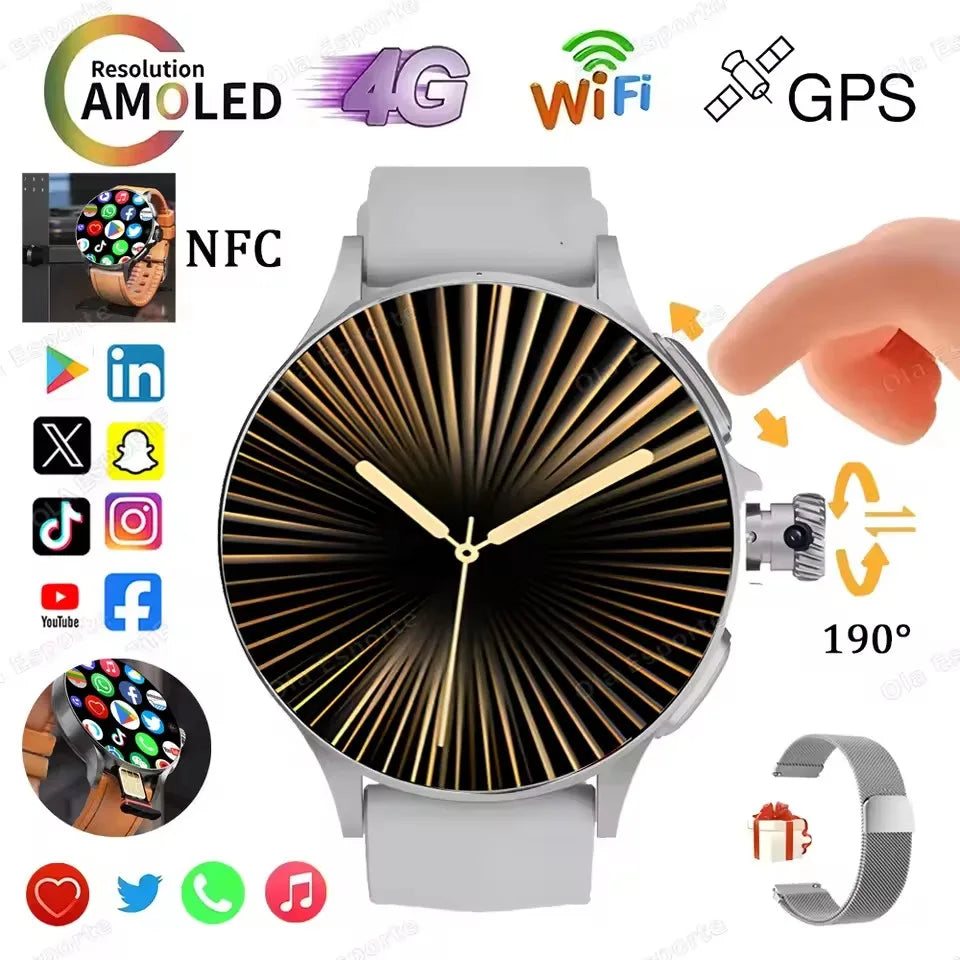 4G/5G SIM Card New Smart Watch Men Women 1.95 inch AMOLED Screen Rotating Camera HD Video Call WIFI Smartwatch For Android IOS