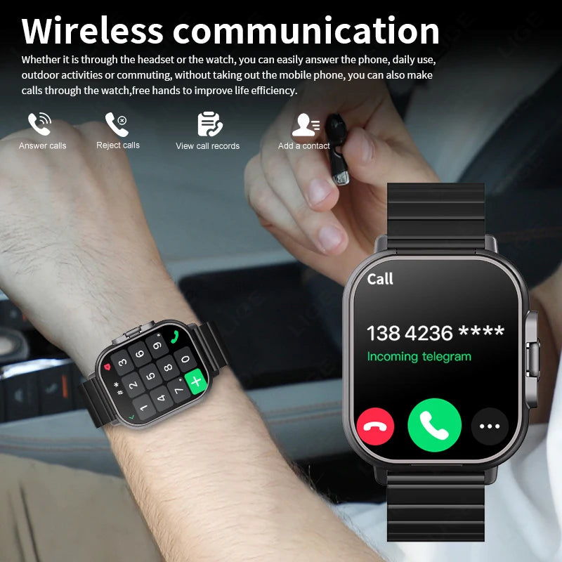 2025 Men Smart Watch 2.01inch HD Large Screen Waterproof Heart Rate Blood Pressure Bluetooth earphone TWS 2 in 1 Make phone call