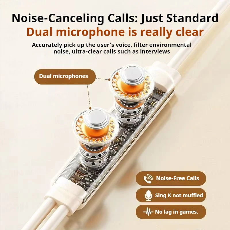 NEW Clip-on Type C&3.5mm Wired Control Headphone 9D Surround Sound Earbuds Sports Headsets ENC Earphones With HD Mic For Samsung