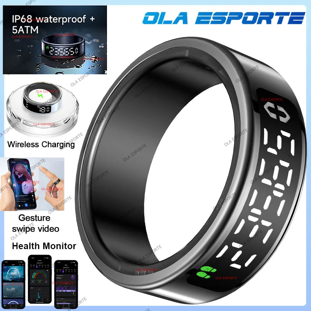Smart Ring with Display Screen and Touch, Health Manager, Gesture Swipe Video, 5 ATM Waterproof For Men Women Smartring 2025 New