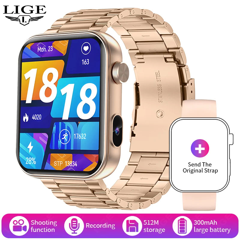 LIGE 2025 New 512MB Camera Smartwatch 1.91" HD Make Answer Call Take Video Sound Recording Music Sports Waterproof Smart Watch