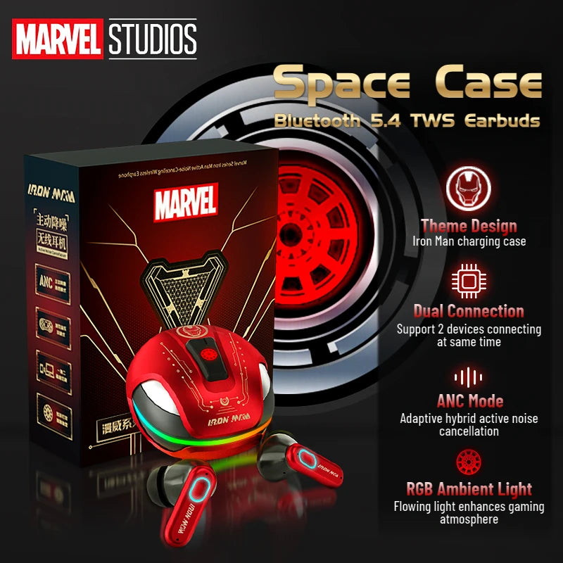 Disney Marvel JM01 ANC Bluetooth 5.4 Earbuds Active Noise Cancelling Headphone 4 Mic ENC HD Calls Wireless Earphones Iron Man