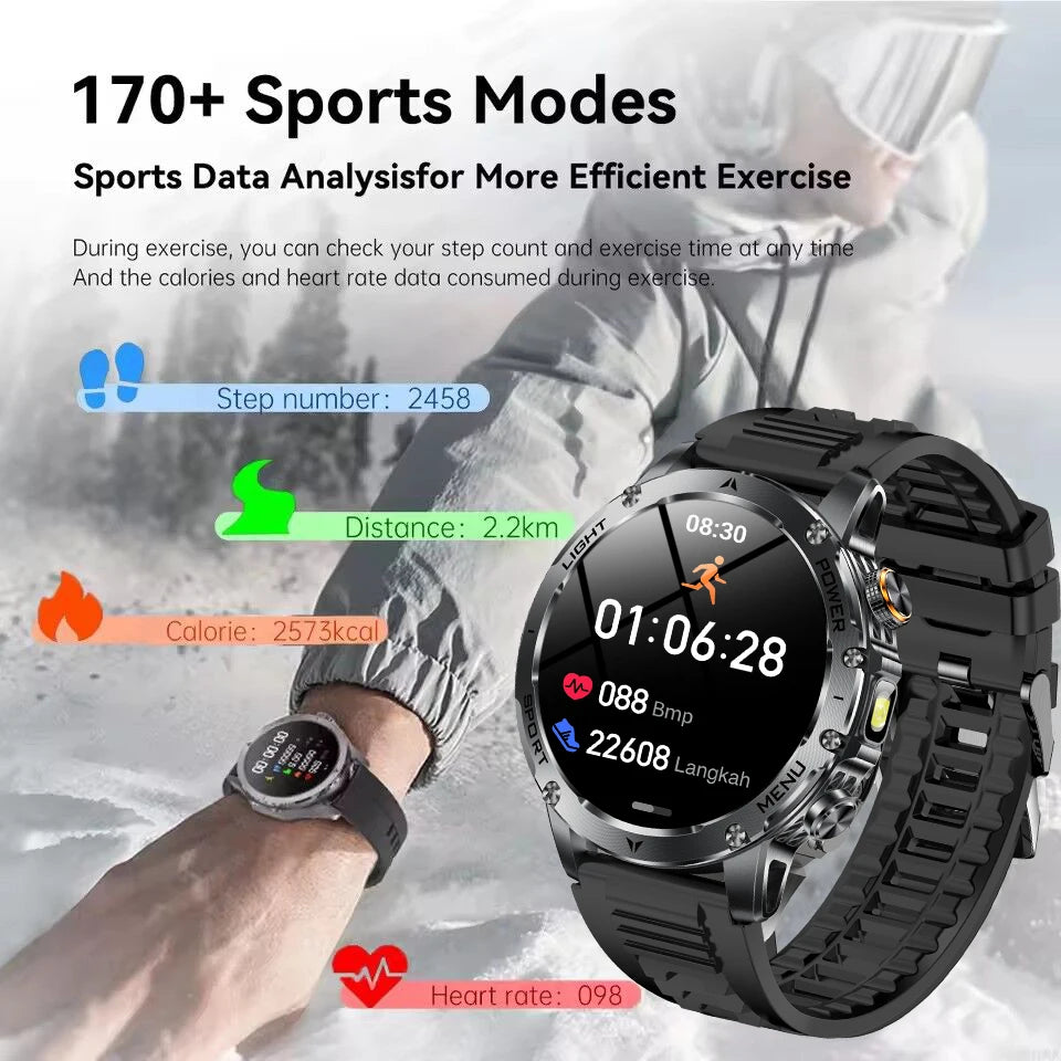 2025 Men 1.7-inch AMOLED Screen Smart Watch 1000mAh Battery Heart Rate Bluetooth Call NFC GPS Tracker Sports Fitness Watches New