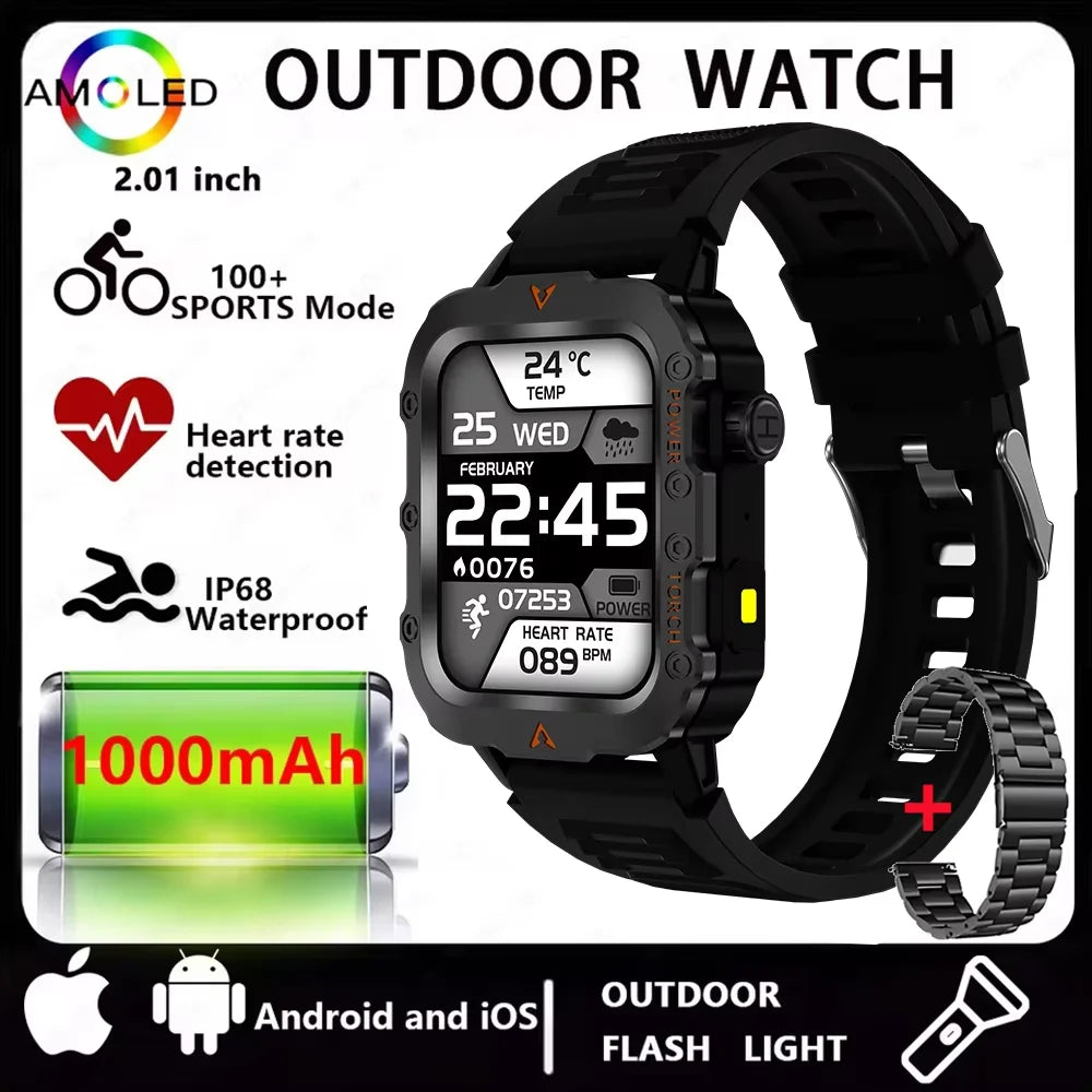Multi-function Smart Watch Men Heart Rate Health Monitoring Bluetooth Call Smartwatch 100+Sports Modes Flashlight Sports Watches