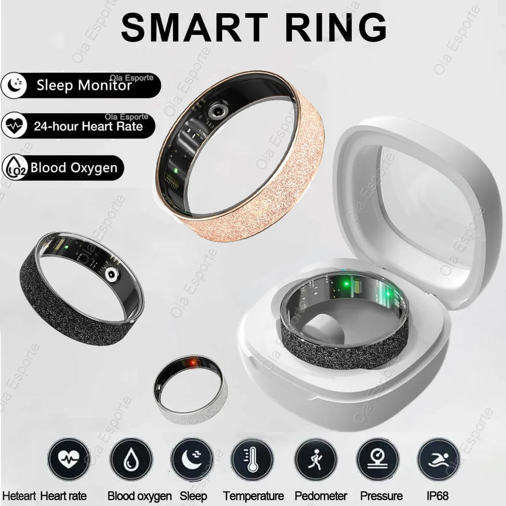 New Smart Ring with Charging Case for men women,Health and Sleep Monitor,iP68 & 5ATM Waterproof,Multi-sport Mode,For Android ios