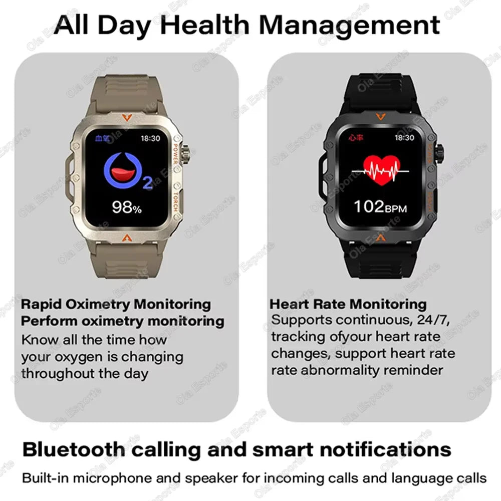 Multi-function Smart Watch Men Heart Rate Health Monitoring Bluetooth Call Smartwatch 100+Sports Modes Flashlight Sports Watches