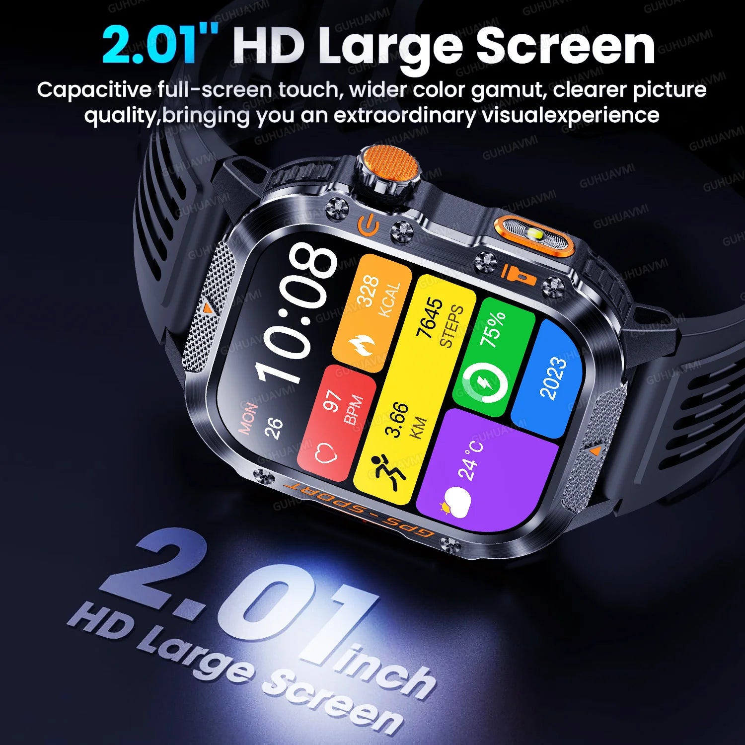 2025 New GPS Military Outdoor Sports Smart Watch Men 2.01-inch AMOLED 3ATM IP69K Waterproof Compass Call Swim Fitness Smartwatch