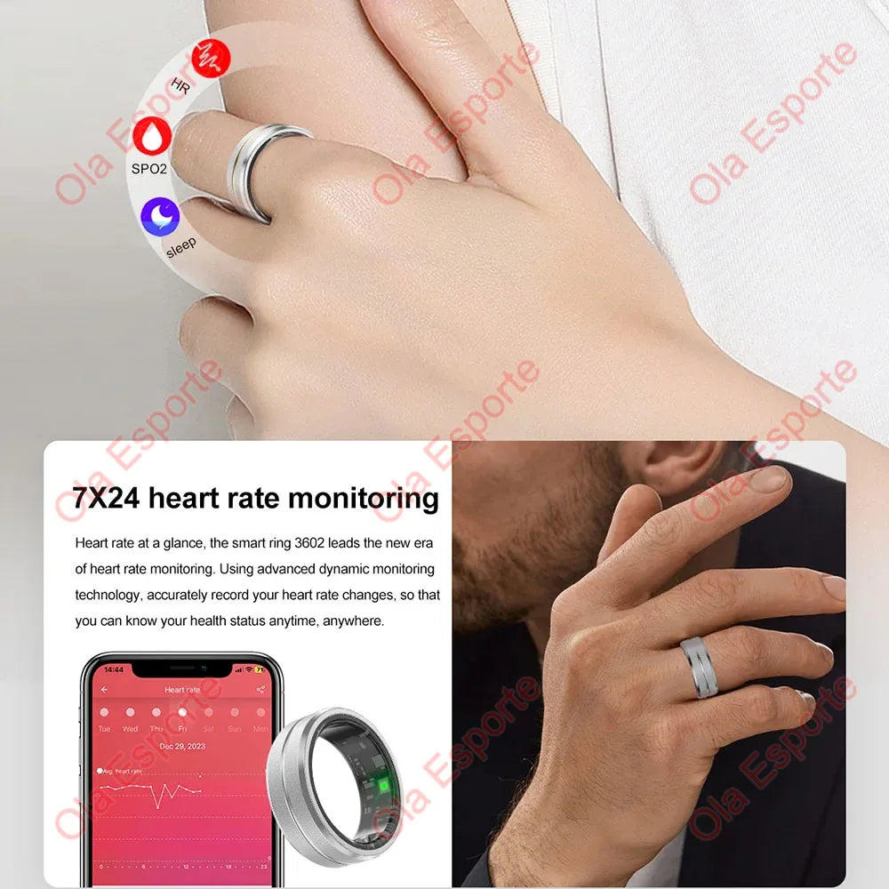 2025 Smart Ring Men Women IP68 Waterproof Heart Rate Blood Oxygen Sleep Health Monitor Sport Fitness Health Ring for Android IOS