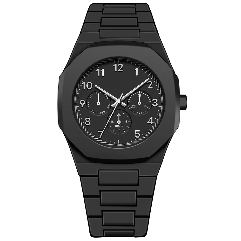 Men's Arabic Numeral Business Quartz Watch with Triple Eye Calendar and Luminous Hands Men Watch Waterproof