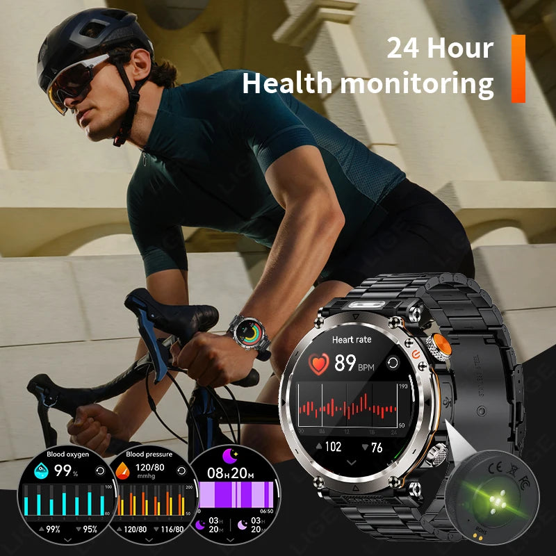 LIGE New Smart Watch Men UV Flashlight Compass 600mAh Large Battery Outdoor Waterproof Sport Watch Bluetooth Call Smartwatch Men