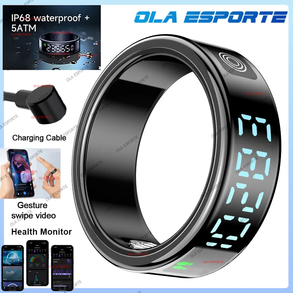 New Smart Ring LED Screen Health Monitor Multi Sports Modes Heart Rate Measurement 5ATM Waterproof Smart Ring With Charging Case