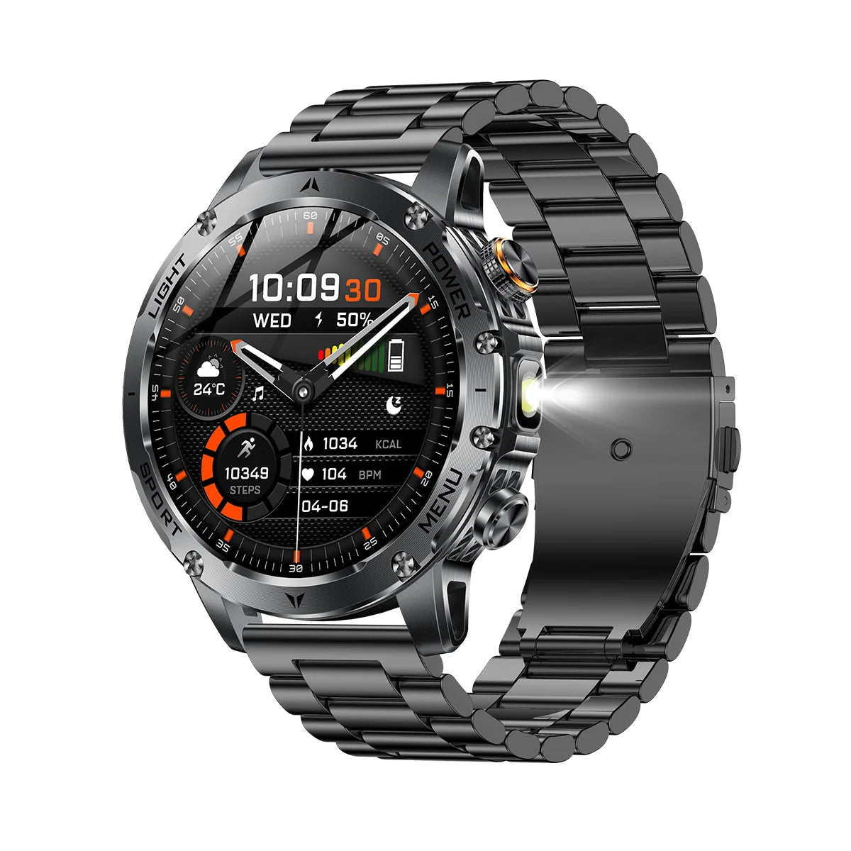 KPEP Military Smart Watch 1000mAh Large Battery LED Flashlight Health Monitor Wireless Call 100+ Sports Modes Smartwatch for Men