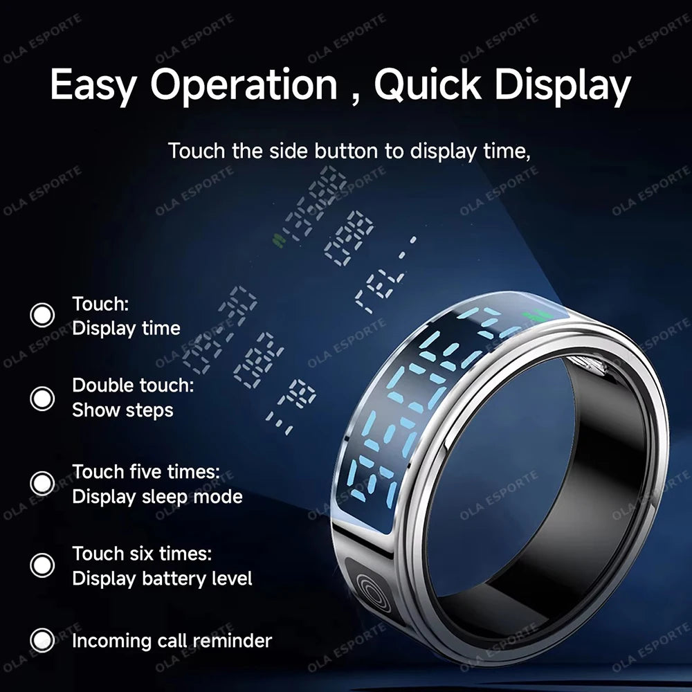 New Smart Ring LED Screen Health Monitor Multi Sports Modes Heart Rate Measurement 5ATM Waterproof Smart Ring With Charging Case