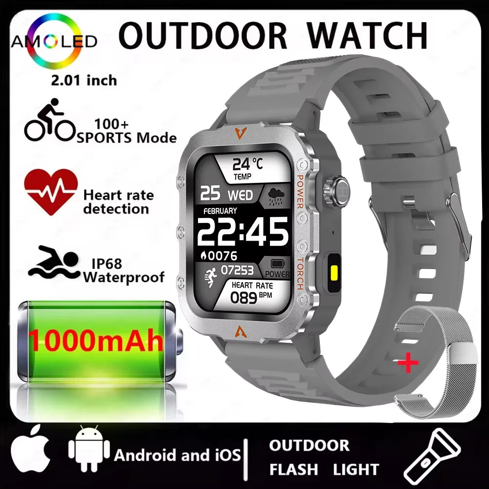 Multi-function Smart Watch Men Heart Rate Health Monitoring Bluetooth Call Smartwatch 100+Sports Modes Flashlight Sports Watches