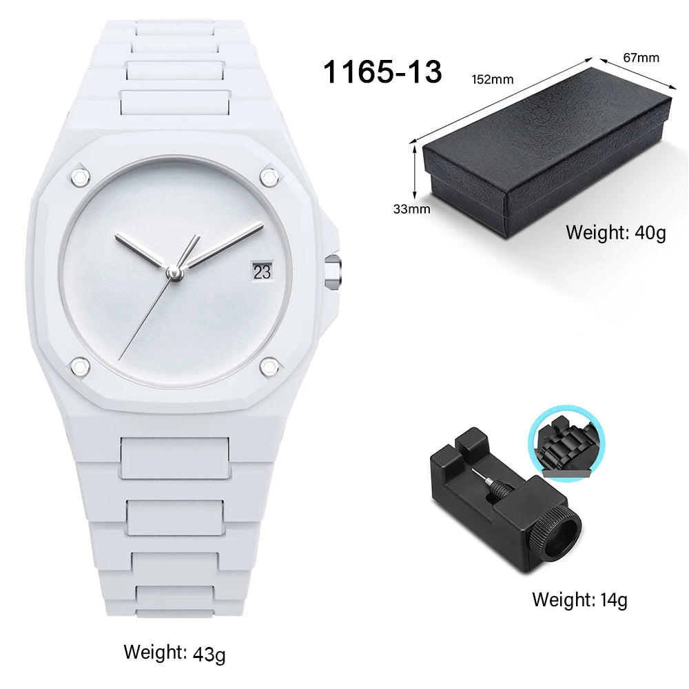 Premium Men's Black Watch with Calendar, Quartz Movement, Gift Box, Polycarbonate Plastic Case, Women's Attention