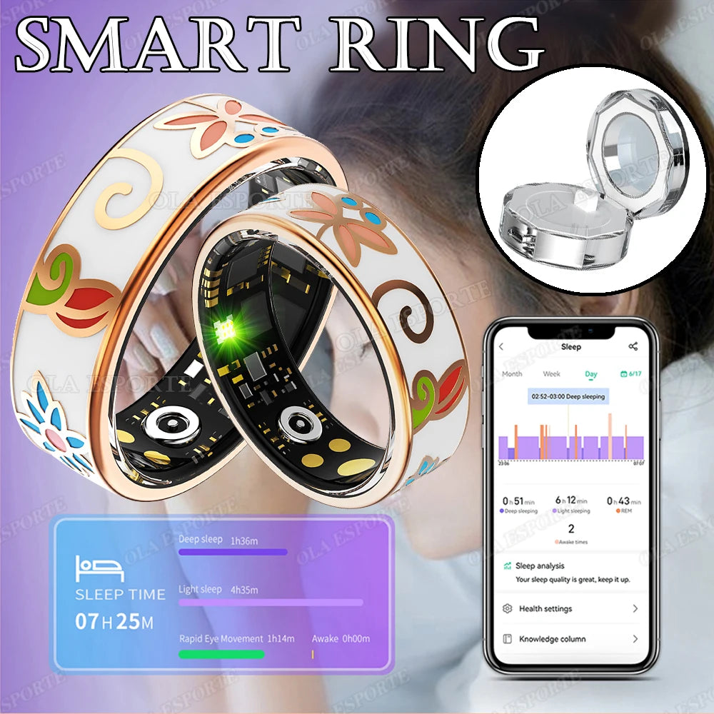 New Color Enamel Craftsmanship Smart Ring Women Sleep Monitoring Blood Oxygen Monitoring Blood Pressure Multi-sport Modes Ring