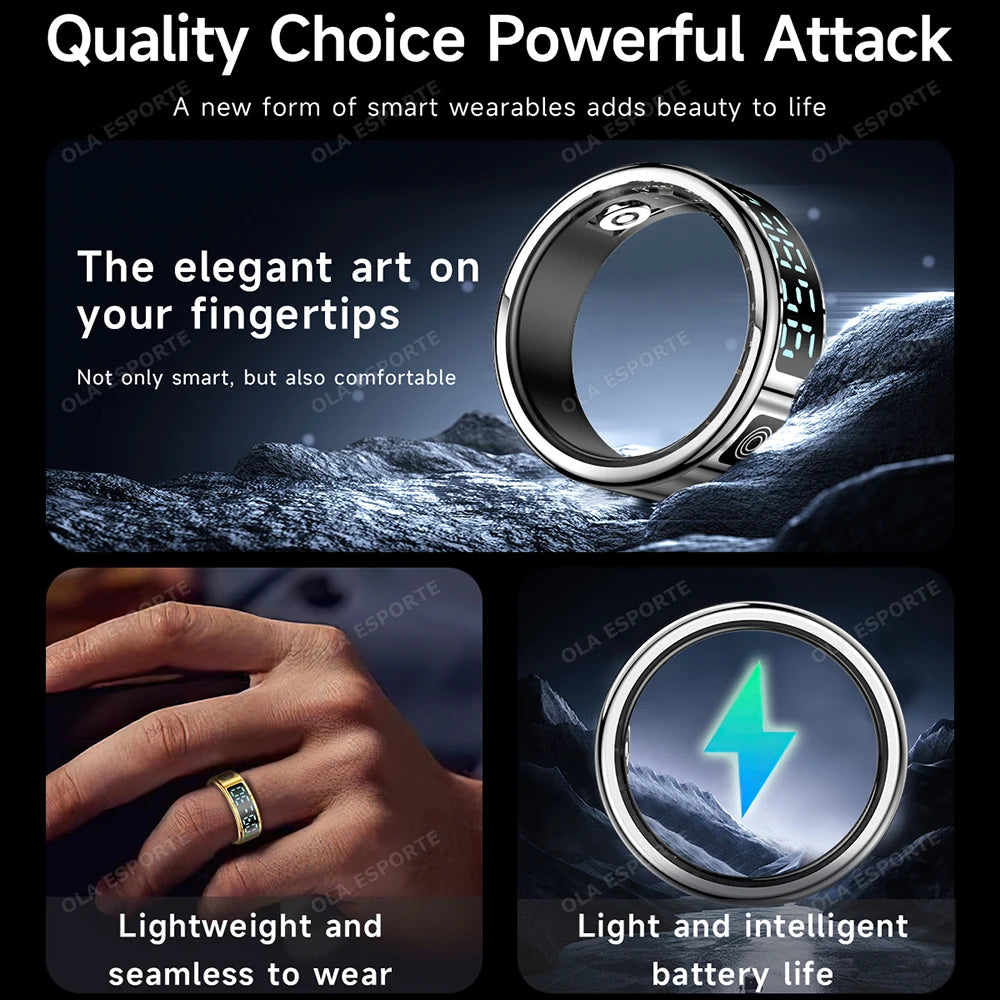 New Smart Ring LED Screen Health Monitor Multi Sports Modes Heart Rate Measurement 5ATM Waterproof Smart Ring With Charging Case