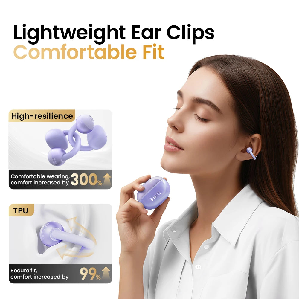 HAYLOU AirFree Ear Clip Earphones Bluetooth 5.4 Wireless Earbuds AI Noise Reduction TWS Sports Headphones with Smart LED Display