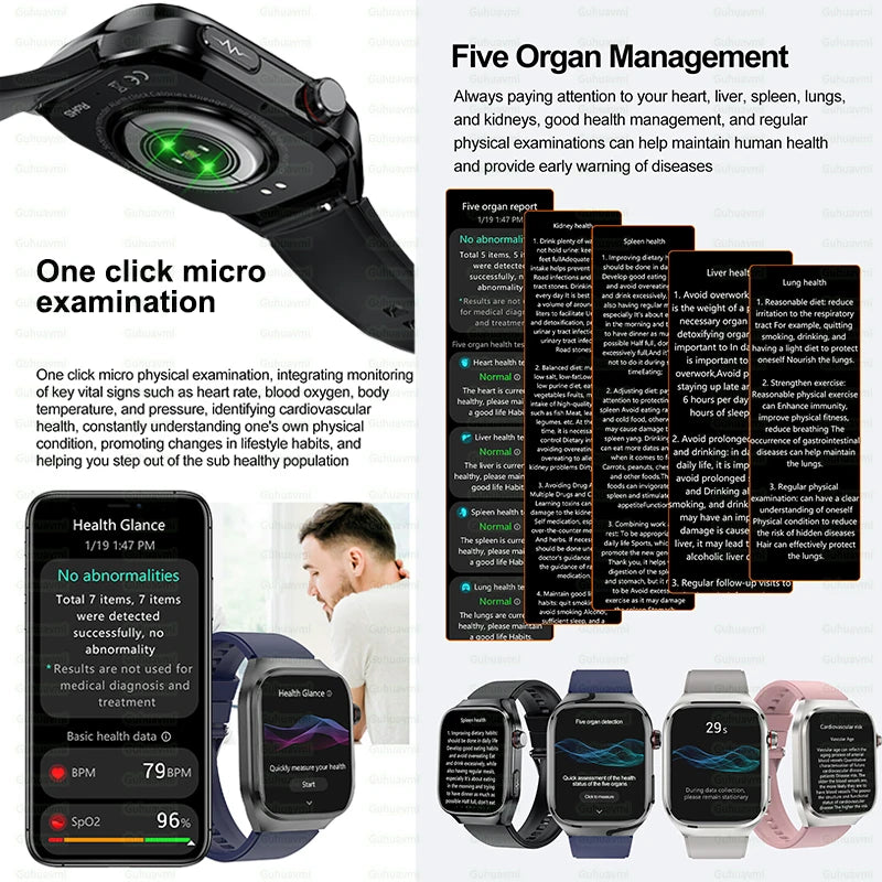 2025 New AI Intelligent Diagnosis ECG+PPG Smartwatch Health Protection Blood Lipids Uric Acid Heart Rate BT Call Smart Watch Men
