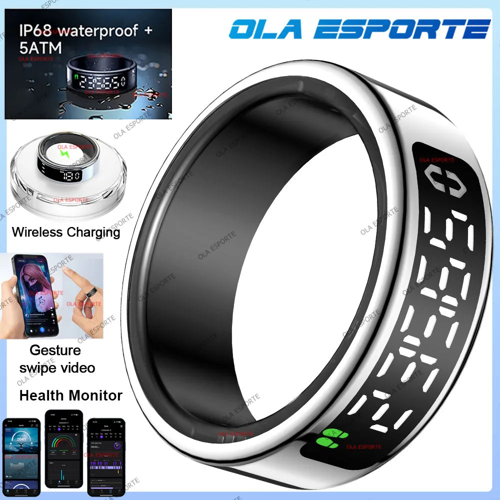 Smart Ring with Display Screen and Touch, Health Manager, Gesture Swipe Video, 5 ATM Waterproof For Men Women Smartring 2025 New