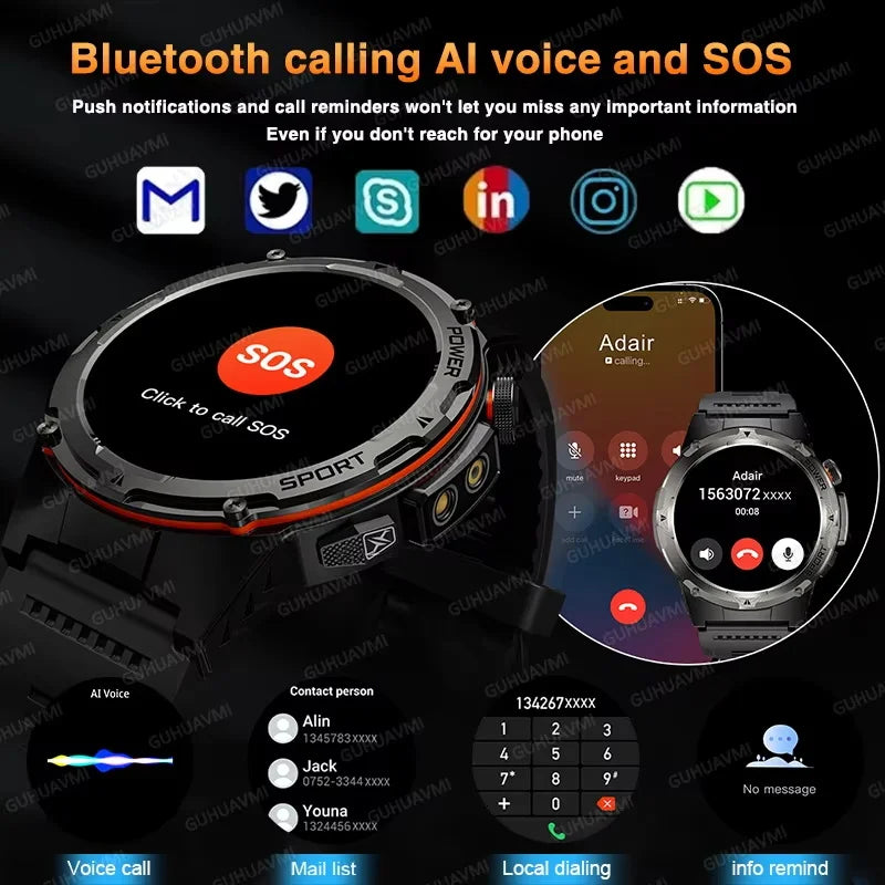 NEW Upgraded Outdoors GPS Sports Smart Watch Men HD AMOLED 3ATM IP69K Waterproof 500mAh Infrared NFC Bluetooth Call Smart Watch