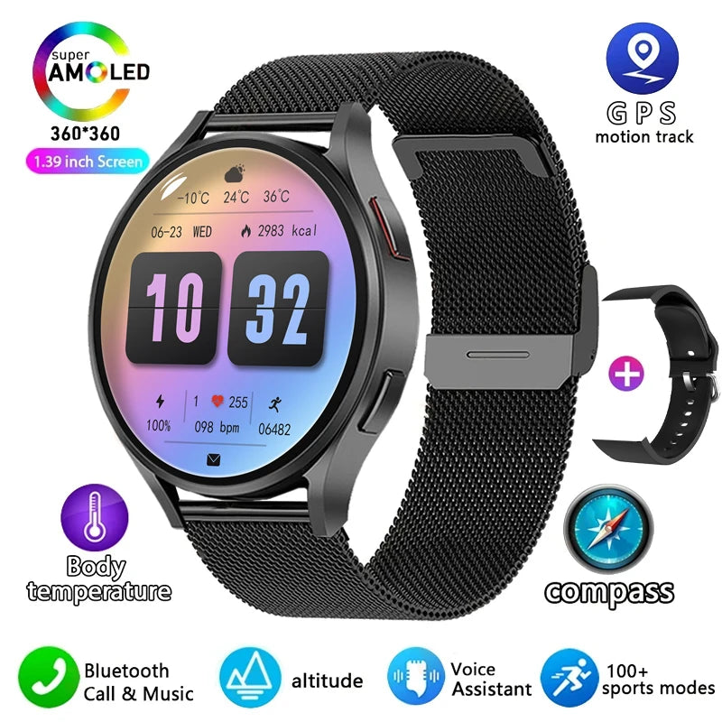 2025 New waterproof Watch 6 GPS Track Smart Watch Men Amoled Always Display Body Temperature Clock BT Talk Smart Watch Woman Man