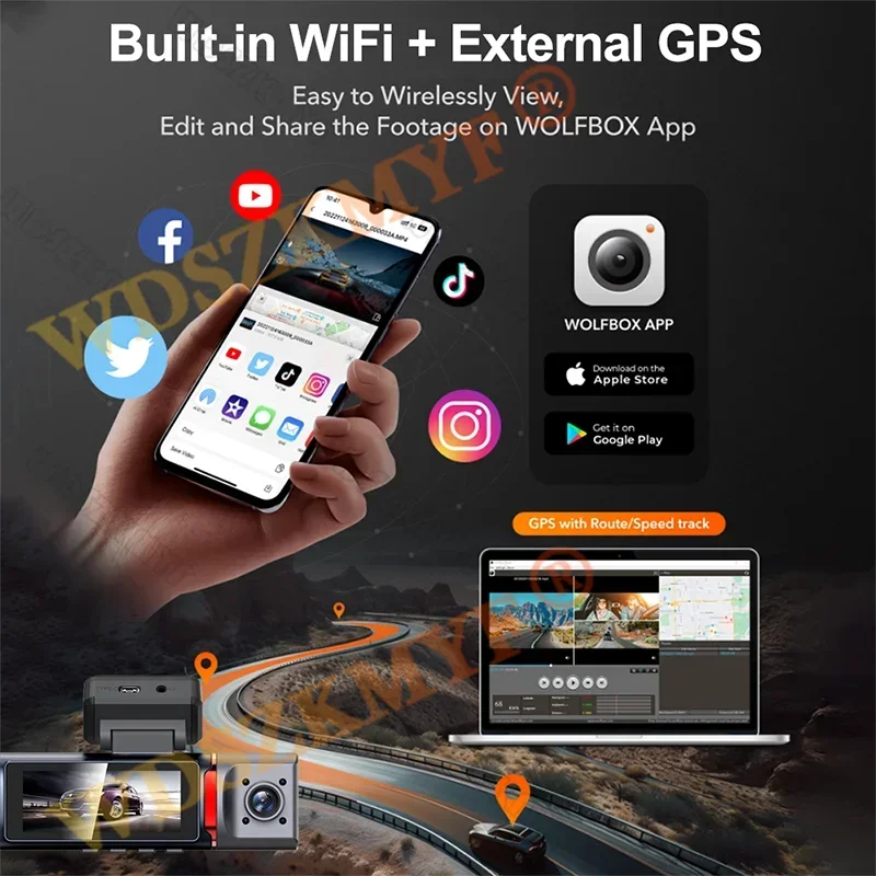 4K WIFI GPS Car Dash Cam Video Recorder 1080P 3 Lens Car DVR 24H Parking Monitor Rear View Cameras Black Box Car accessories