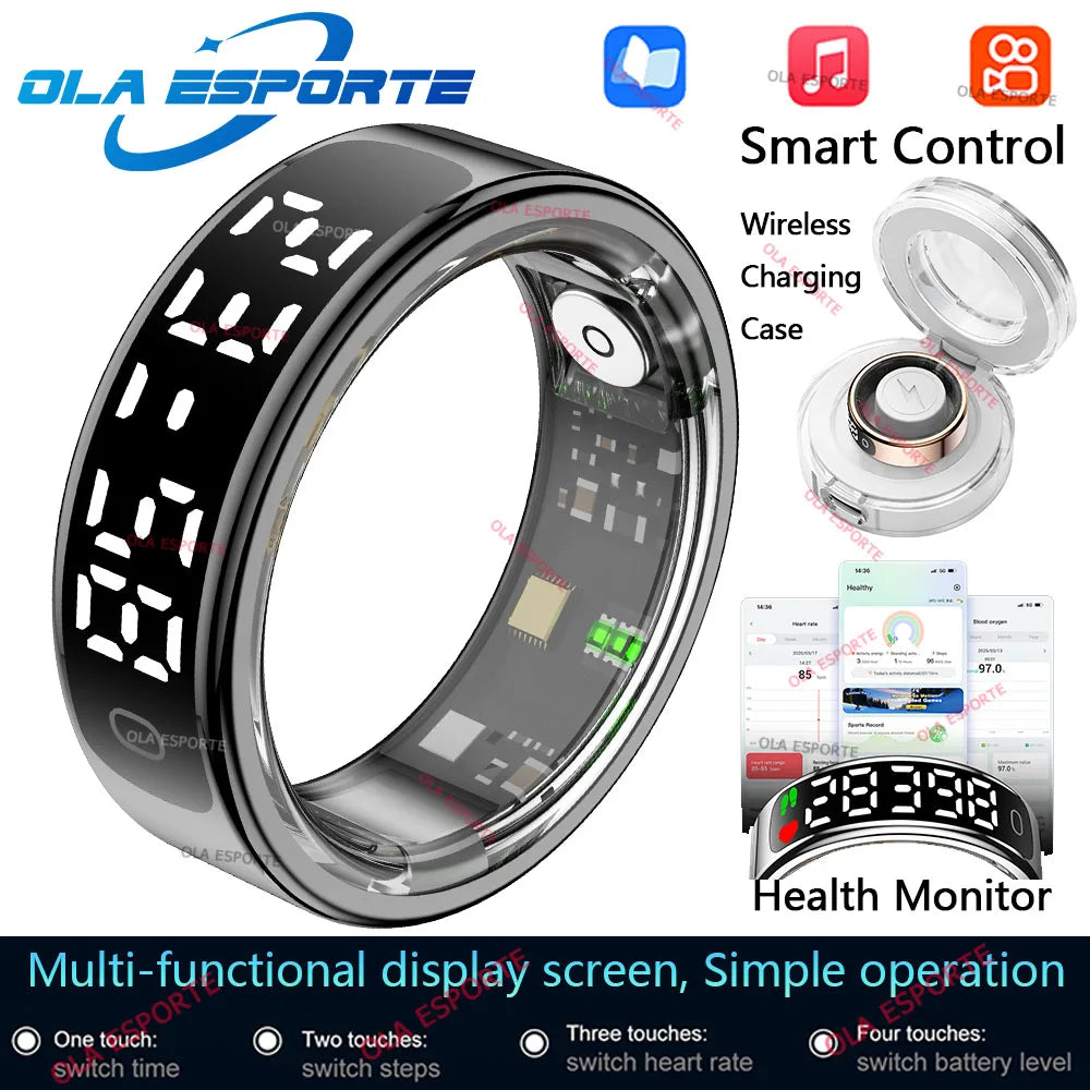 Smart Ring with Display Screen and Touch for Men Women, Health and Sleep Monitor, 5ATM Waterproof, Multi-sport Mode, Smartring