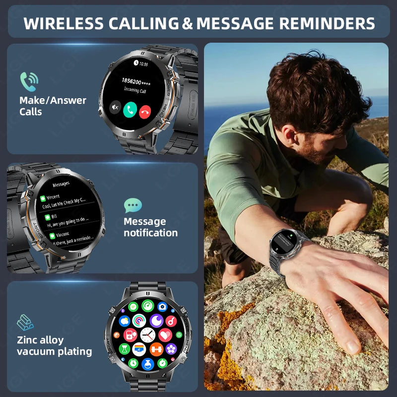 LIGE New GPS Tracker Smartwatch For Men  1.73" AMOLED Screen  900mAh Battery Man Watches Health Monitor BT Call Smart Watch Men