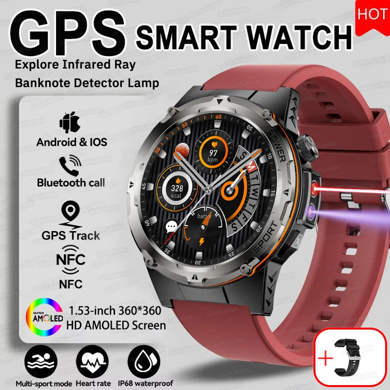 NEW Upgraded Outdoors GPS Sports Smart Watch Men HD AMOLED 3ATM IP69K Waterproof 500mAh Infrared NFC Bluetooth Call Smart Watch