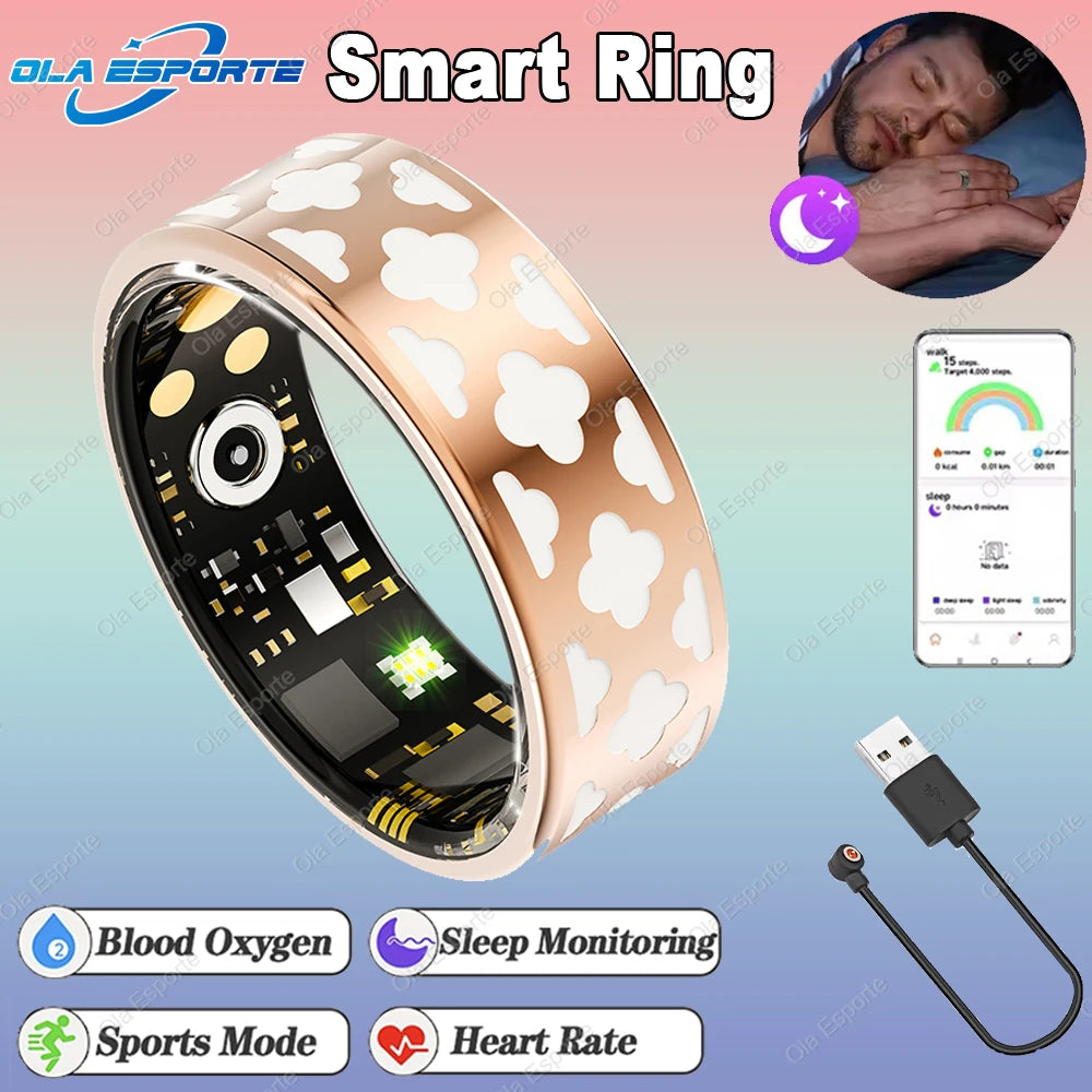 2025 New Women Gold Smart Ring Health HRV Monitor Heart Rate Sleep Monitor 10ATM Deep Waterproof Remote control Smart Ring Gifts