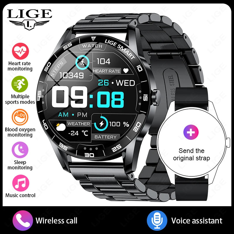 LIGE New 1.38" HD Smart Watch Men Bluetooth Call Men Women Watches Health Monitoring Sports Pedometer IP68 Waterproof Smartwatch