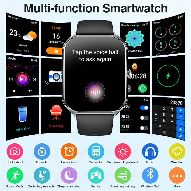 New Ultra-thin Smart Watch Men Health Monitor 1.96"AMOLED Screen 3ATM Waterproof Sport Bluetooth Call Smartwatch for Android iOS