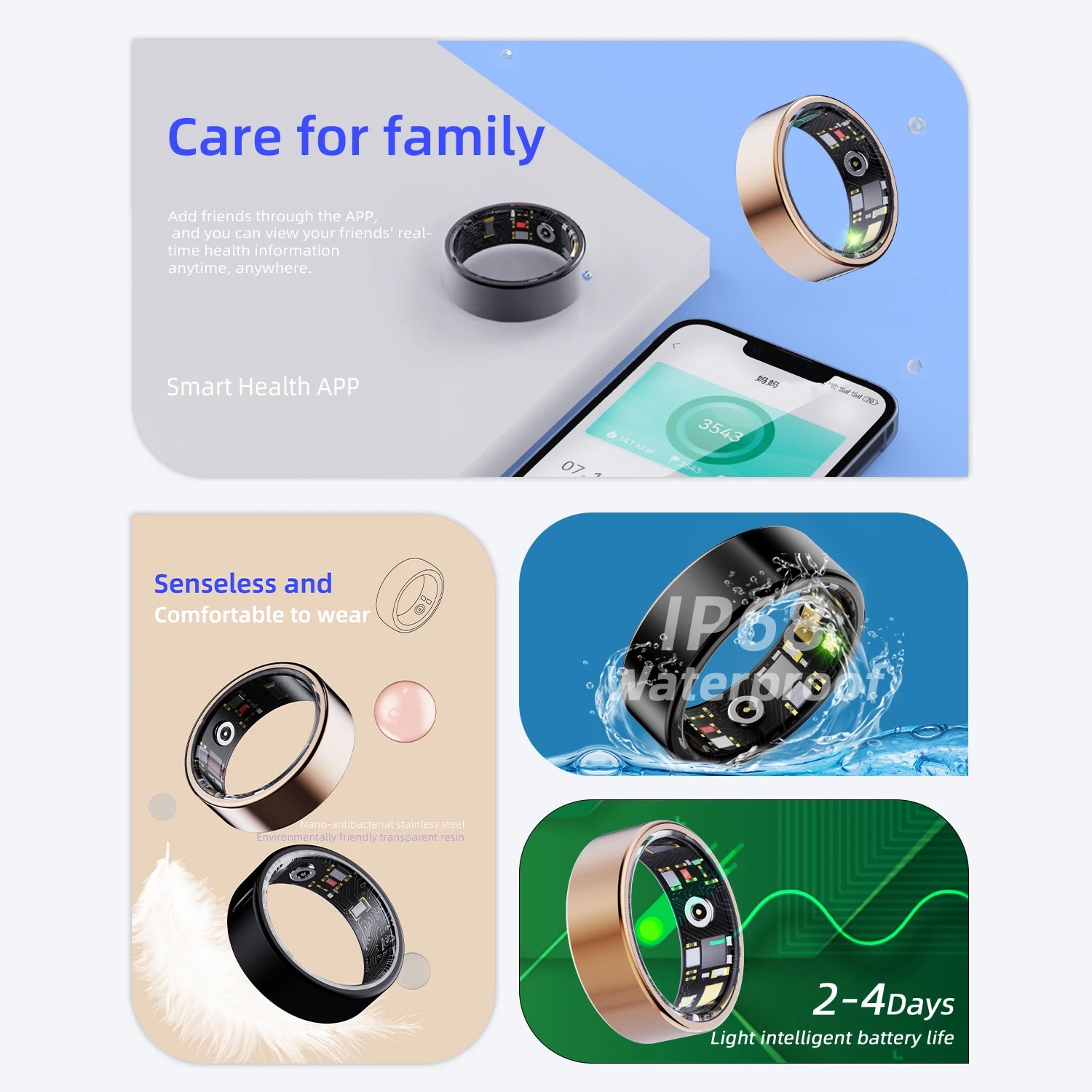 Smart Ring 2025 Smartring Health Monitoring IP68 Waterproof Multi-sport Modes Bluetooth Sleep Tracker Finger smartring for Men