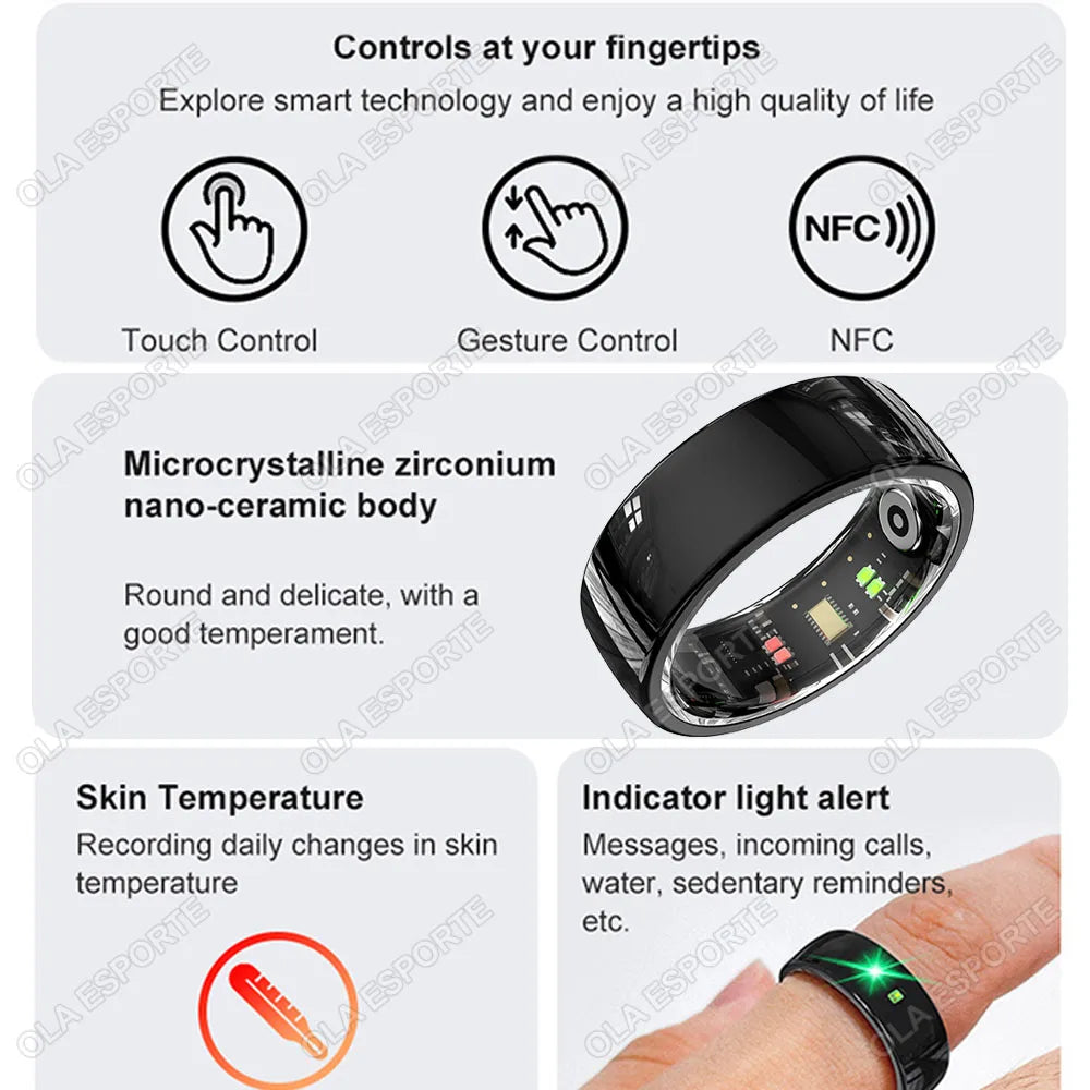 NFC Smart Ring For Men Women Gesture Operated Ring 5ATM Waterproof Ring Ceramic Heart Rate Blood Oxygen Monitoring Smartring